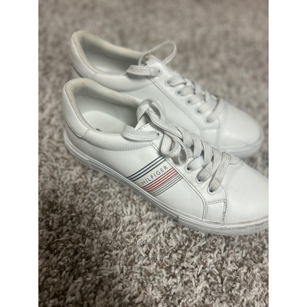 Tommy Hilfiger White Low Top Striped Logo Sneakers Lace Up Casual Shoes